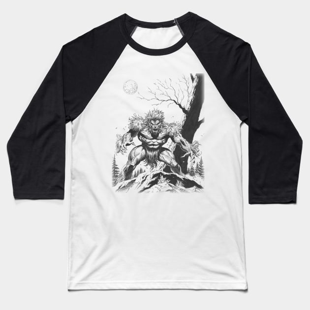 Wolfman Line Art Baseball T-Shirt by Paul_Abrams